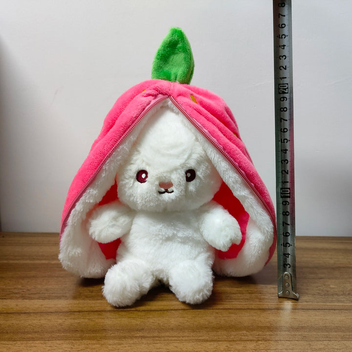 25cm Strawberry Carrot Rabbit Plush Toy Stuffed Creative Bag into Fruit Transform Baby Cuddly Bunny Plushie