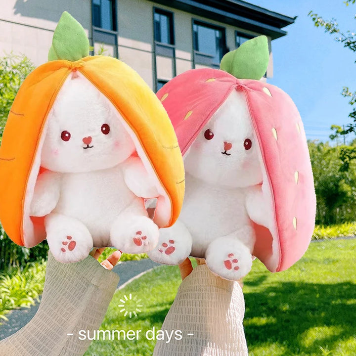 25cm Strawberry Carrot Rabbit Plush Toy Stuffed Creative Bag into Fruit Transform Baby Cuddly Bunny Plushie