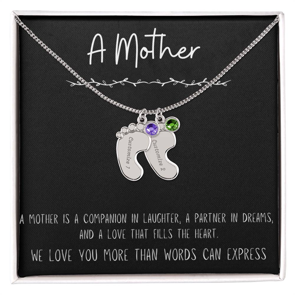 Personalized Baby Feet Necklace with Birthstones